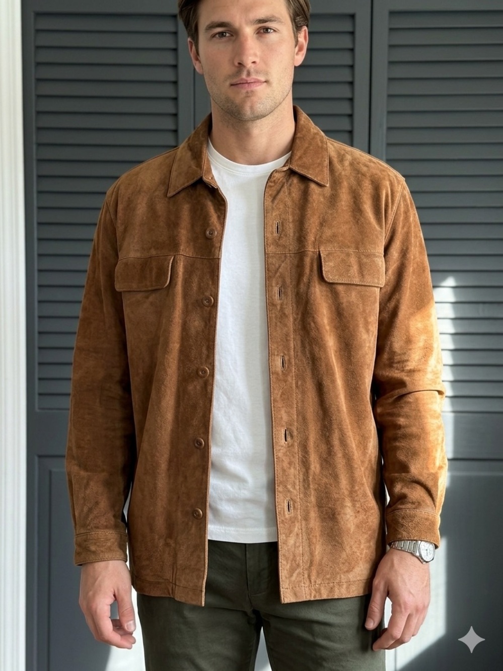 Amherst & Brock Genuine Suede Leather Jacket/Shacket Brown Large Vintage 90s Y2K